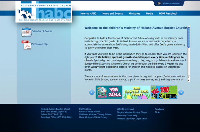 holland avenue baptist church cayce south carolina web site childrens ministry page