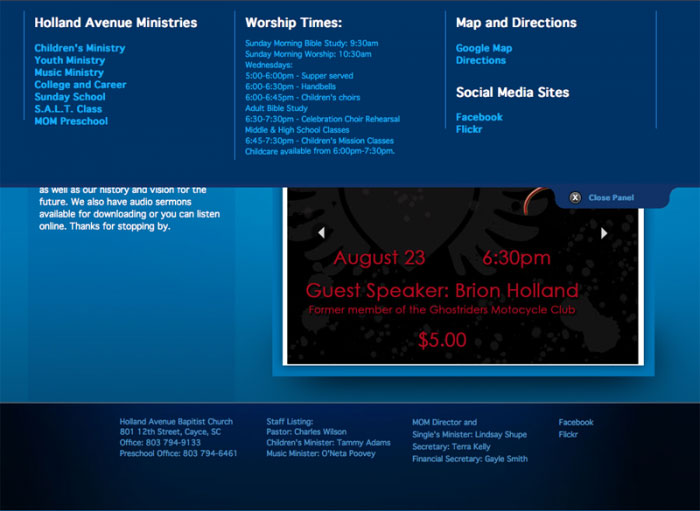 holland avenue baptist church cayce south carolina web site drop down menu page