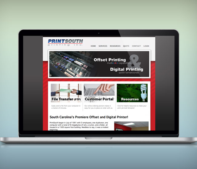 printsouth printing website design