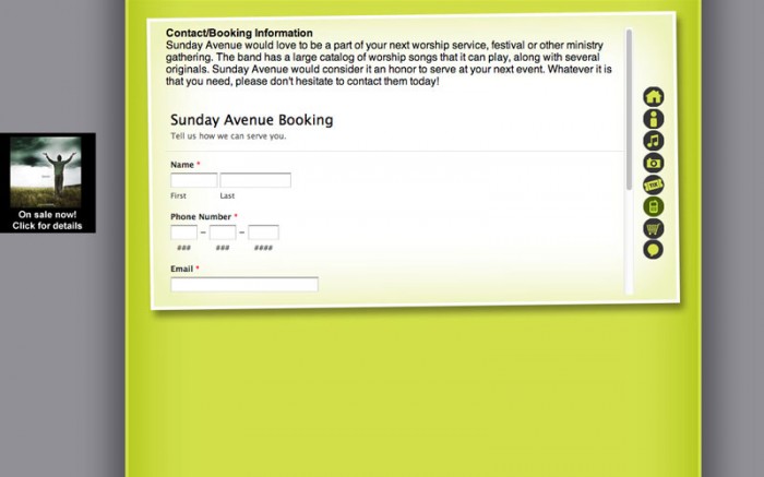 sunday avenue christian band web site booking information page